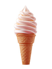 A cone of ice cream with a swirl of pink and white