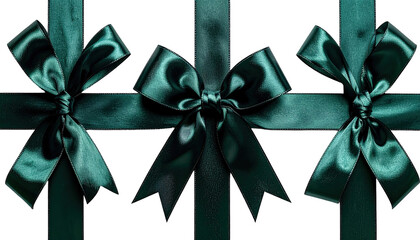Dark teal satin ribbons forming bows
