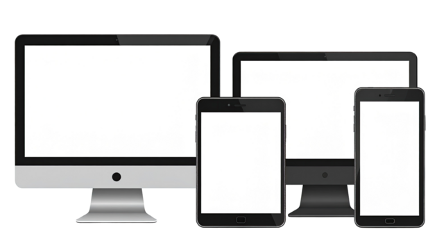 Digital devices, various sizes, blank screens