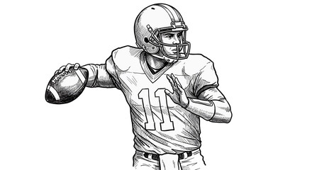 Hand sketch of american football player.