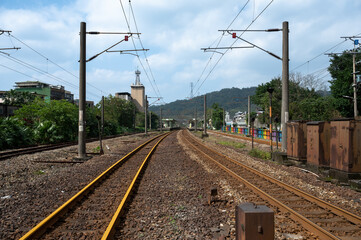 Country side railway view in Keelung city, Taiwan.