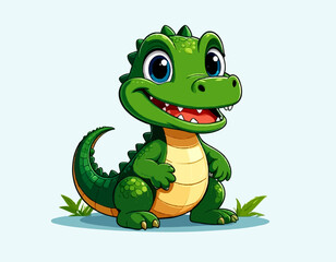 Fototapeta premium Cute cartoon crocodile mascot character illustration, chibi style vector