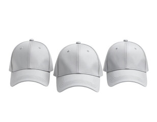Three plain white baseball caps in a horizontal row