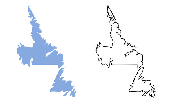 Newfoundland and Labrador map Canada province region vector illustration. Map with detailed outlines and blue silhouettes	