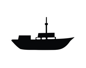 Obraz premium A simple black silhouette of a boat with an antenna on white