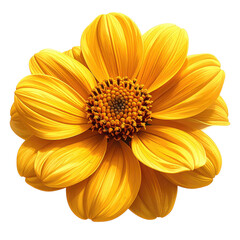 Close-up of a vibrant yellow flower.  Detailed petals, central disc.  Bright, sunny,  artistic rendering