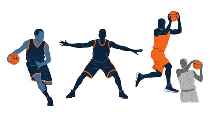 Basketball and Basketball Player Vector Silhouette Illustration Set AI EPS PNG
