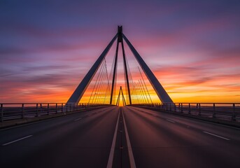 Fototapeta premium Stunning cable-stayed bridge at sunset with vibrant sky