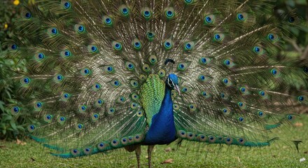 Obraz premium Stunning peacock displaying vibrant feathers with intricate patterns, perfect for nature and wildlife projects