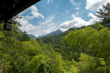 Beautiful view on the trail of Mount Huangshan, gorgeous rocks and strange pine in the mountain, in Anhui Province, China.
