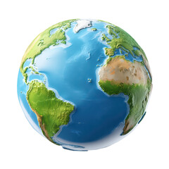 Detailed Earth Globe Green Land Blue Ocean, isolated on transparent background, perfect cutout, PNG