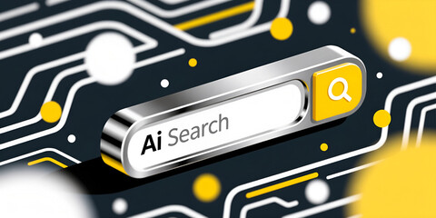 Barra di ricerca per contenuti di rete su sfondo a tema tecnologico con testo "Ai", illustrazione
