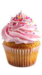 Pink frosted cupcake with sprinkles