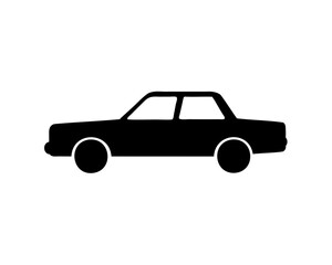 Naklejka premium Black silhouette of a car with round tires on a white background