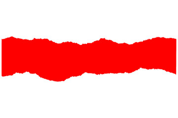 Red torn paper strip on black background, ripped paper edge texture, isolated paper tear design element for creative layout, banner, or frame 