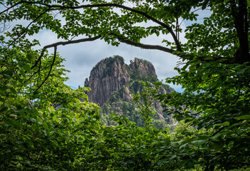 Beautiful view on the trail of Mount Huangshan, gorgeous rocks and strange pine in the mountain, in Anhui Province, China.