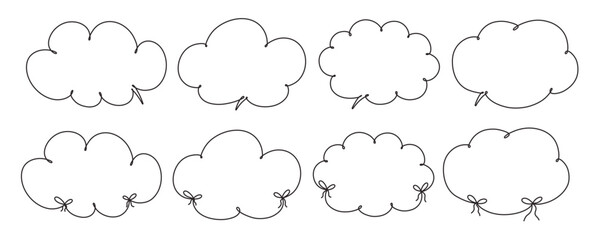 Empty speech bubbles in line shape. Cartoon cloud shaped message box, chat box.