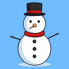 Cute Snowman Illustration | Winter Holiday, Christmas Character with Scarf and Hat.