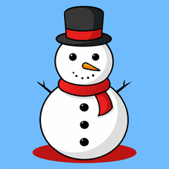 Cute Snowman Illustration | Winter Holiday, Christmas Character with Scarf and Hat.