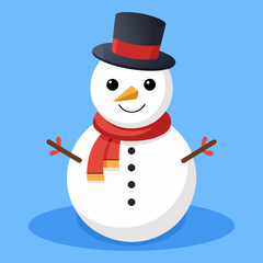 Cute Snowman Illustration | Winter Holiday, Christmas Character with Scarf and Hat.