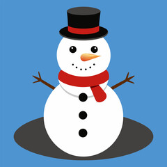 Cute Snowman Illustration | Winter Holiday, Christmas Character with Scarf and Hat.