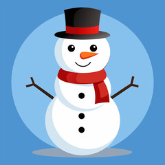 Cute Snowman Illustration | Winter Holiday, Christmas Character with Scarf and Hat.