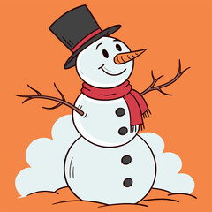 Cute Snowman Illustration | Winter Holiday, Christmas Character with Scarf and Hat.