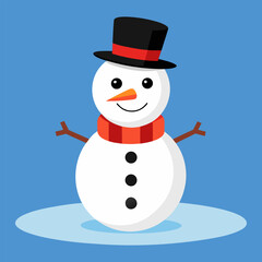 Cute Snowman Illustration | Winter Holiday, Christmas Character with Scarf and Hat.