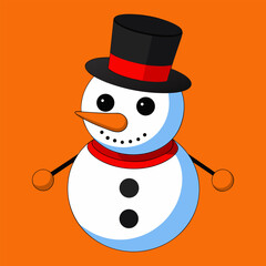 Cute Snowman Illustration | Winter Holiday, Christmas Character with Scarf and Hat.