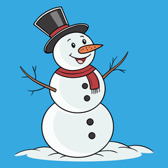 Cute Snowman Illustration | Winter Holiday, Christmas Character with Scarf and Hat.