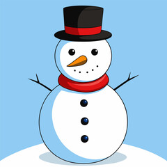 Cute Snowman Illustration | Winter Holiday, Christmas Character with Scarf and Hat.