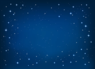 Starry night sky background with glowing stars on a deep blue gradient, shining sparkles and twinkling lights. Perfect for astronomy themes, dreamy night scenes, or festive designs.