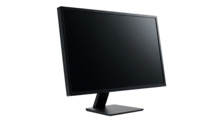 Black computer monitor with blank screen isolated PNG with Transparent Background