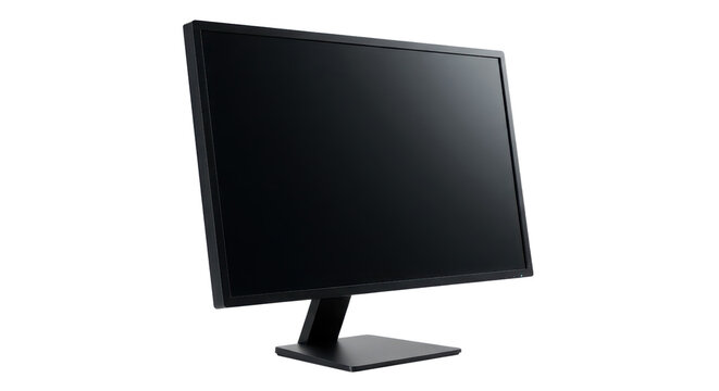 Black computer monitor with blank screen isolated PNG with Transparent Background