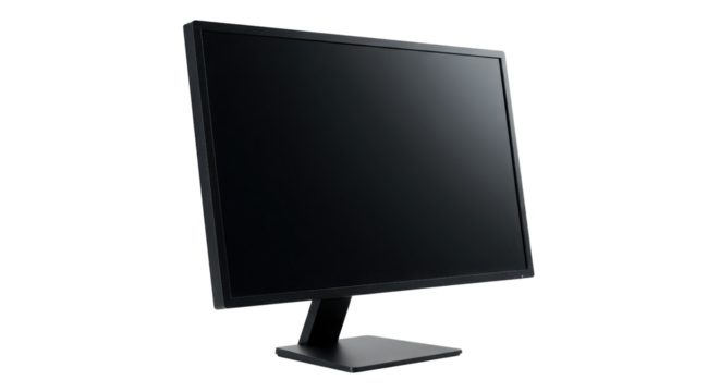Black computer monitor with blank screen isolated PNG with Transparent Background