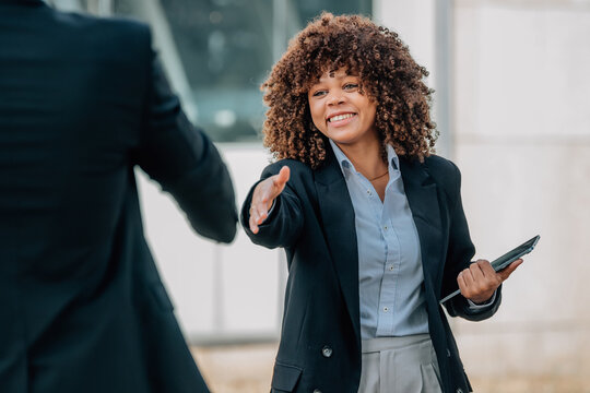 professional business executive receiving or greeting by shaking hands