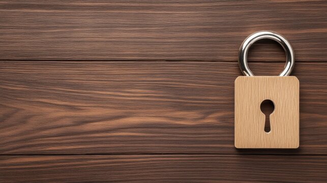Wooden Lock with Metal Shackle on Dark Wood Surface for Security Themes