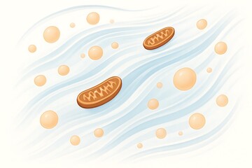 Illustration of mitochondria and lipid droplets in a fluid environment