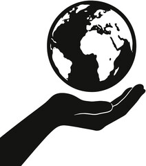 Hand Holding Earth Globe Silhouette - Environment, Sustainability, and Global Care Symbol