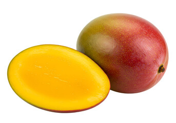 Ripe Mango Whole and Halved isolated on transparent background