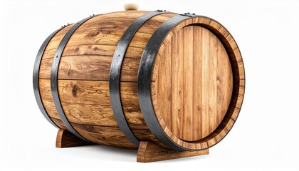 Aged Wooden Barrel on White Background for Wine and Liquor Storage and Aging