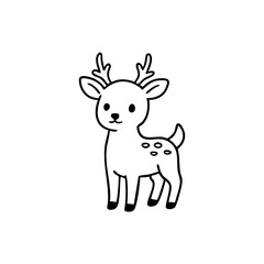 Cute, stylized black and white illustration of a deer