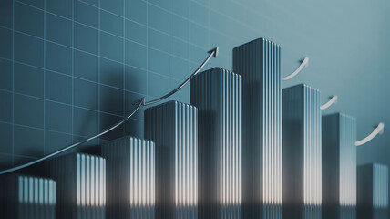 Business Growth Bars Concept with Vertical 3D Skyscraper Style Charts