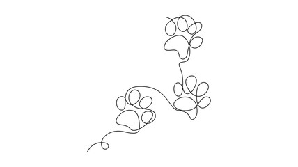 Abstract Paw Prints One Line Drawing with Swirls