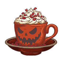 Spooky Jack-o'-Lantern Mug with Whipped Cream and Berries