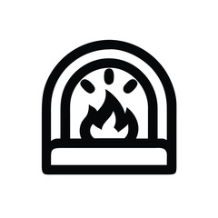 Outline icon of a traditional pizza oven with flames