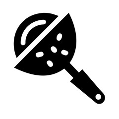 Black silhouette icon of a pizza on a peel