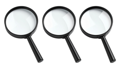 Three black magnifying glasses arranged horizontally