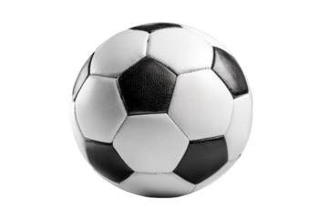A soccer ball with black and white stripes