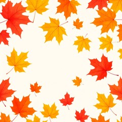 Fototapeta premium Scattered Autumn Leaves on White Background in Orange Red and Yellow Colors